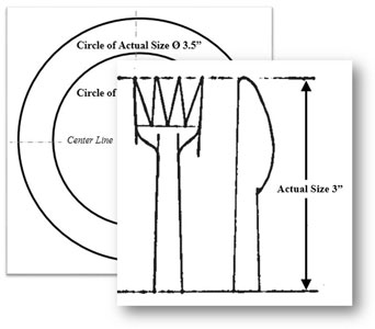 Template examples – plate, fork, and knife utensils for picnic invitation card