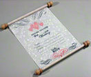 White unique wedding invitation card that looks like a scroll thumbnail