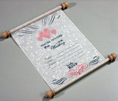 Scroll like white unique wedding invitation card that rolls up